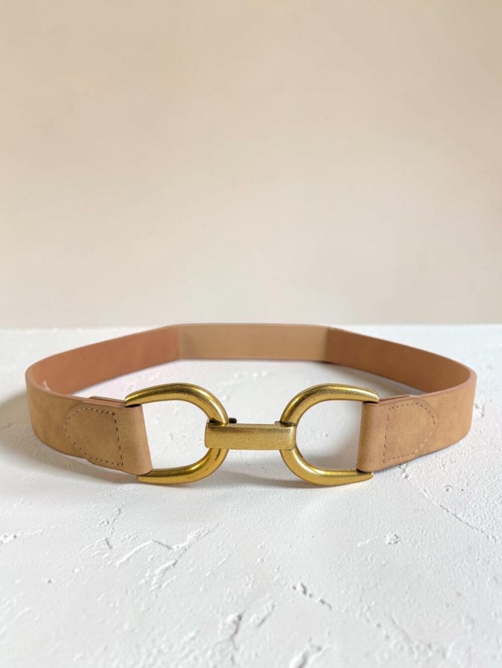 Kohl's Tan Leather Belt with Brass D-Ring Hardware S/M